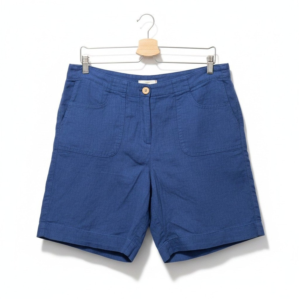 Made in Italy 100% Linen Navy Blue Mid Rise Patch Pocket Shorts Womens Size M